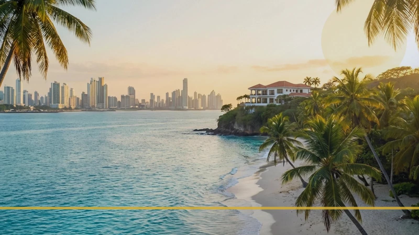Costa tropical y skyline de Panamá para planificación de residencia